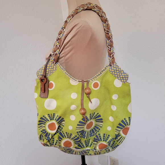 Fossil Green Floral Boho Purse with Braided Handles - Picture 1 of 11
